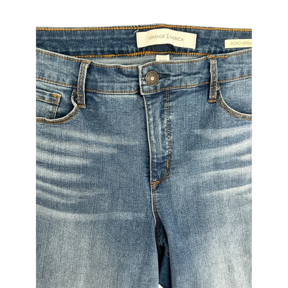 Vintage America Boho Bermuda Denim Shorts Blue Women Size 12